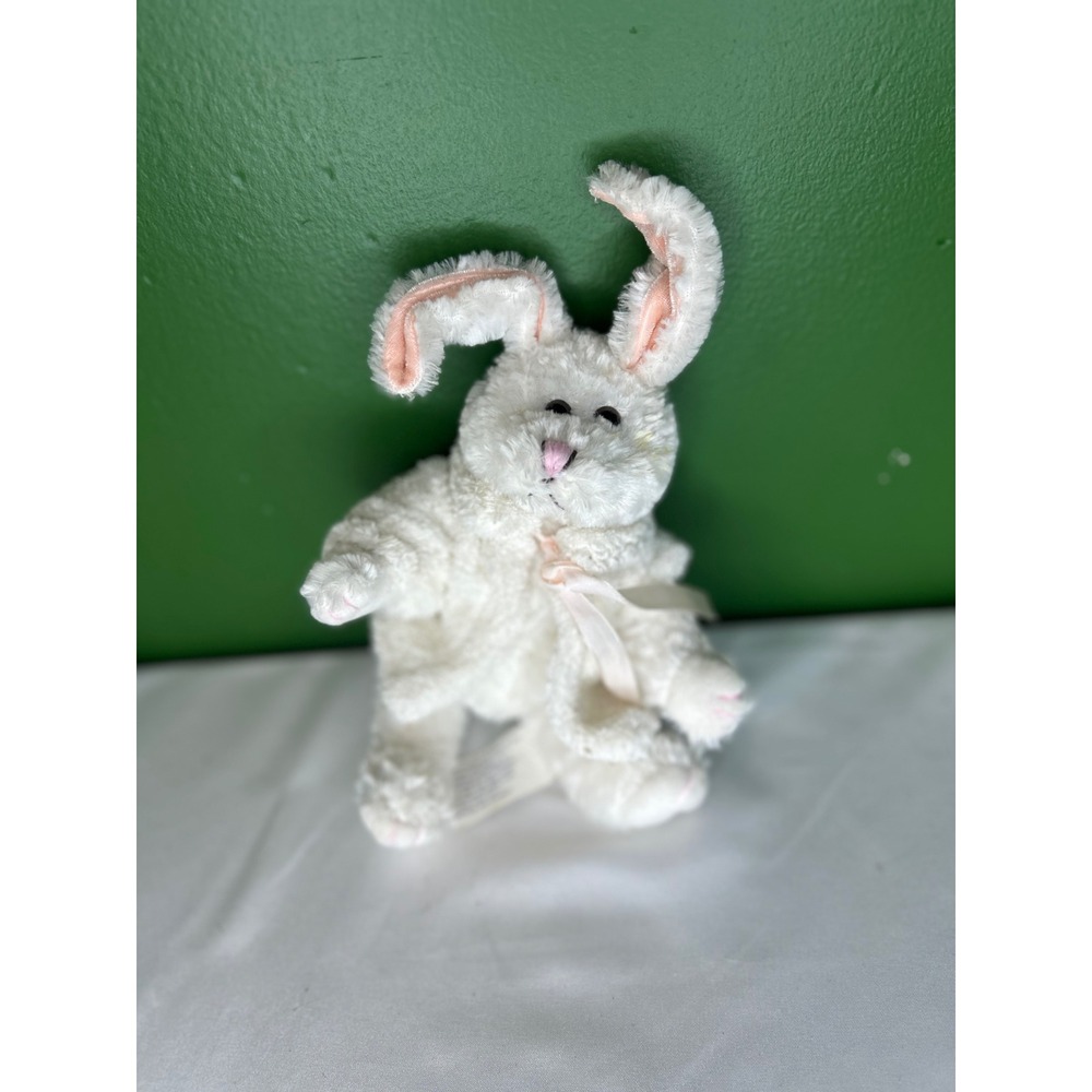 Chrisha Playful Plush White Bunny Rabbit Stuffed Animal with Jacket and Bow